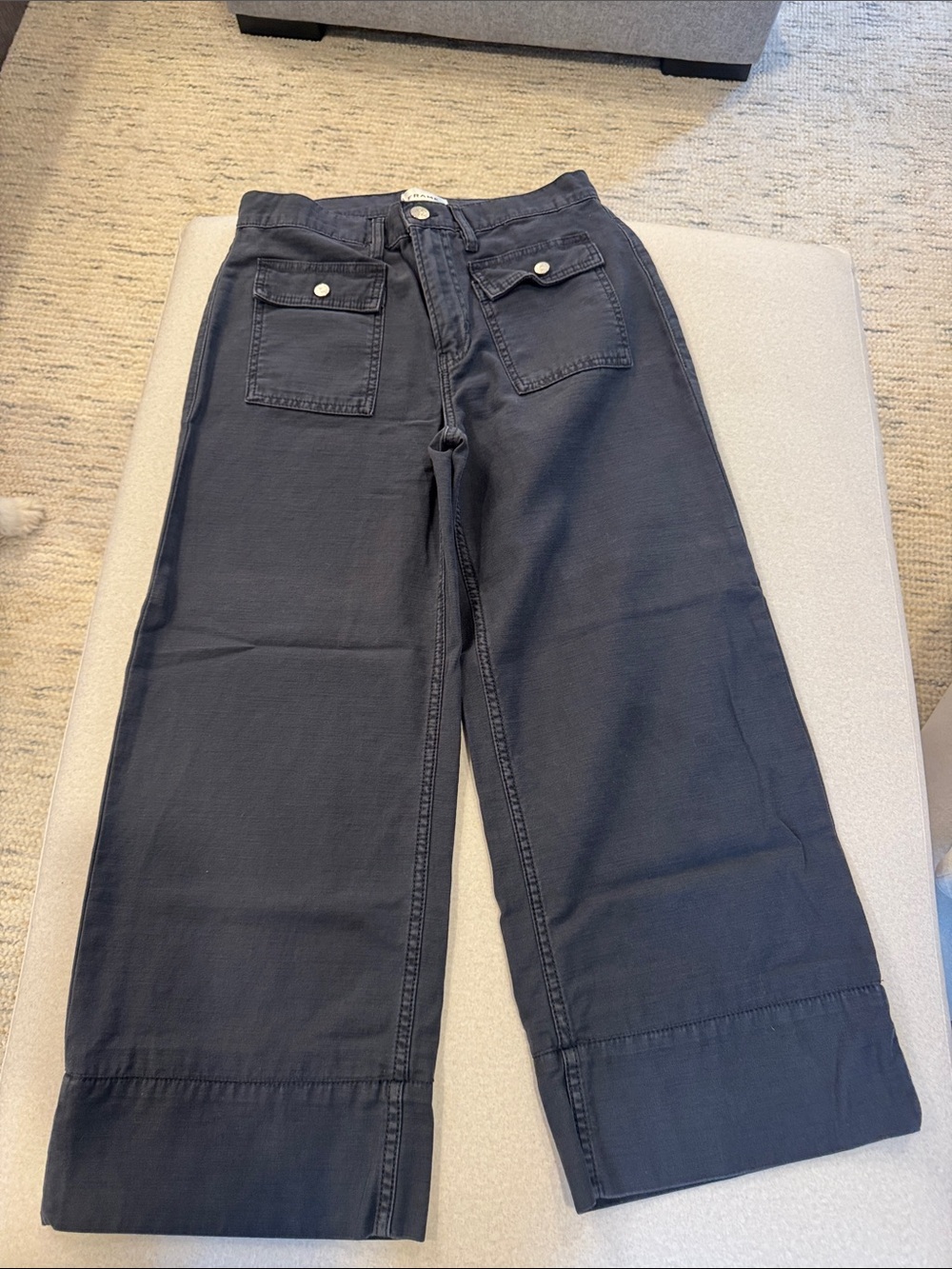 Frame Denim Navy Wide-Leg Crop Jeans with Patch Pockets